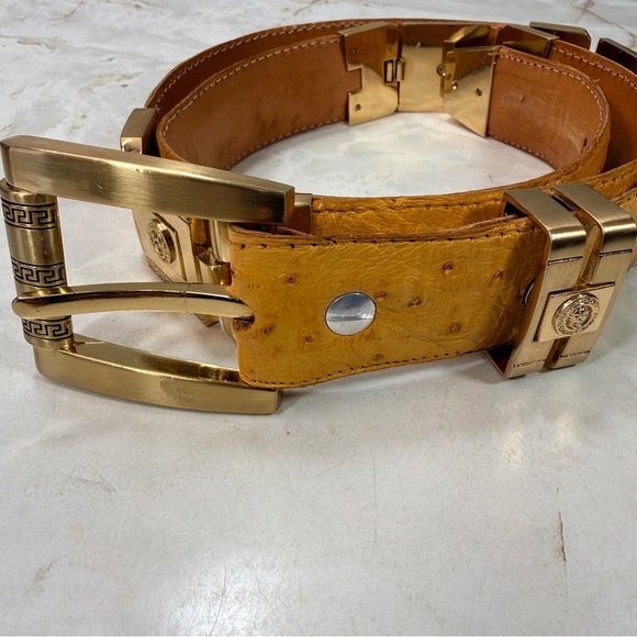 Verace Cognac Real Ostrich Quill Leather Belt Exotic Dress Gold Links Mens Sz 40
